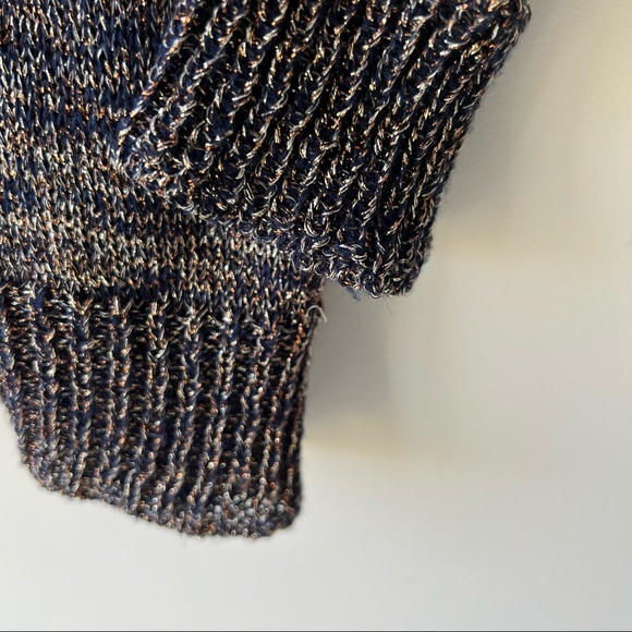 Cyrus navy and gold metallic thread open front long line cardigan cardigan Sz M - Picture 5 of 9